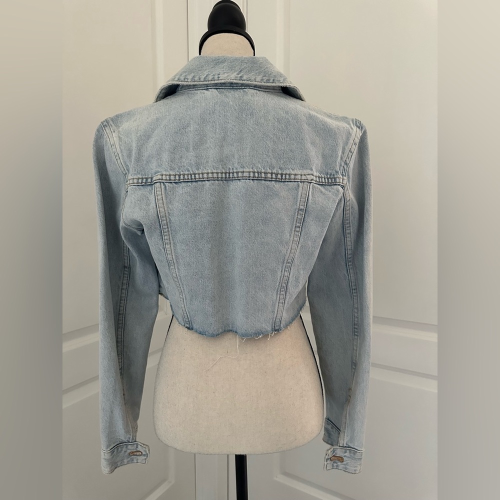 Zara Light Blue Cropped Denim Jacket - Picture 4 of 5